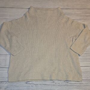 Eileen Fisher Organic Cotton Blend Funnel Neck 3/4 Sleeves Knit Top Cream Size L